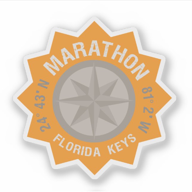 Pegatina Marathon Florida Keys Latitude Longitude Naranja (Anverso)