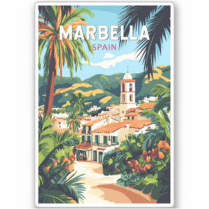 Pegatina Marbella España Ilustracion Viaje Arte Vintage