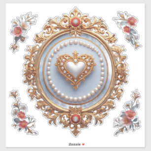 Pegatina Marco de oro ornamentado con corazón de gema