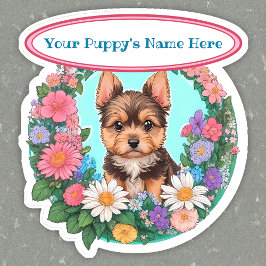 Pegatina Marco florido con personalizado de Yorkshire lindo
