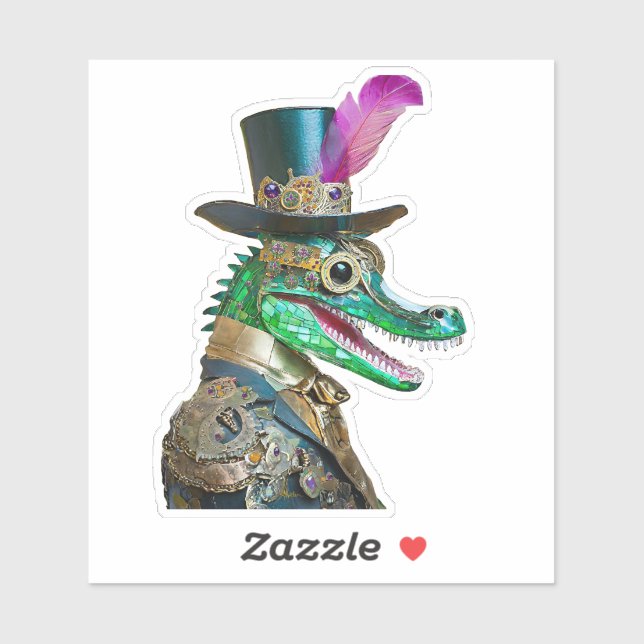 Pegatina Mardi Gras Steampunk Fiesta Animal Alligator (Hoja)