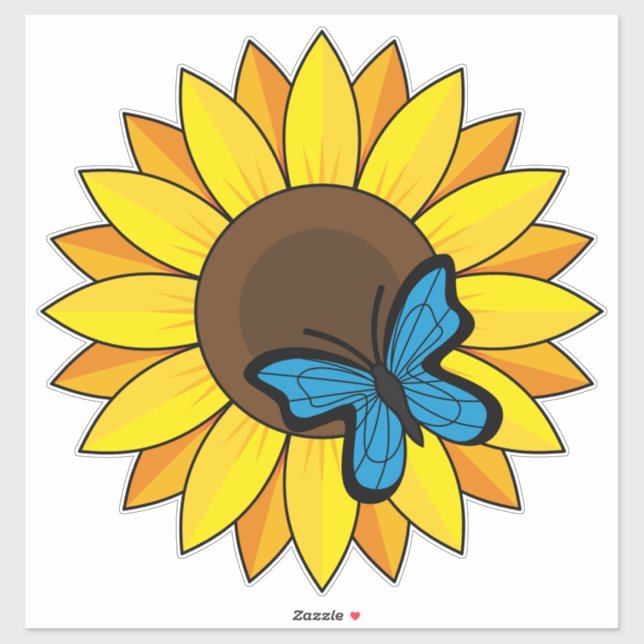 Pegatina Mariposa azul y girasol (Hoja)