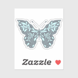 Pegatina Mariposa Botánica Gris y Aqua