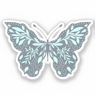 Pegatina Mariposa Botánica Gris y Aqua