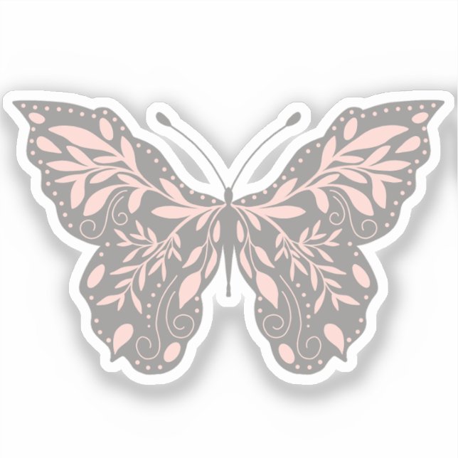 Pegatina Mariposa Botánica Rosa y Gris (Anverso)