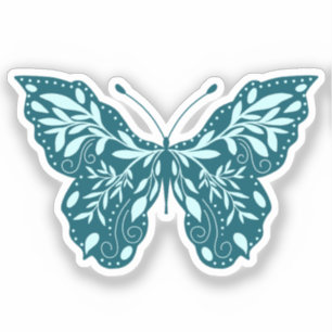Pegatina Mariposa Botánica verde azulada y Aqua