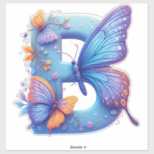 Pegatina Mariposa Colorida Posada En La Letra B Azul Brilla