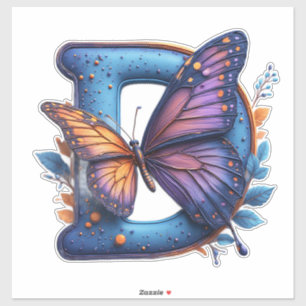 Pegatina Mariposa Colorida Posada En La Letra D Azul Brilla