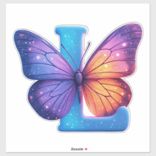 Pegatina Mariposa Colorida Posada En La Letra L Azul Brilla