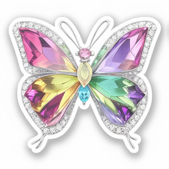 Pegatina Mariposa de cristal de arcoiris encalada (Anverso)