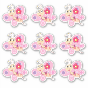 Pegatina Mariposa de dibujos animados rosa linda