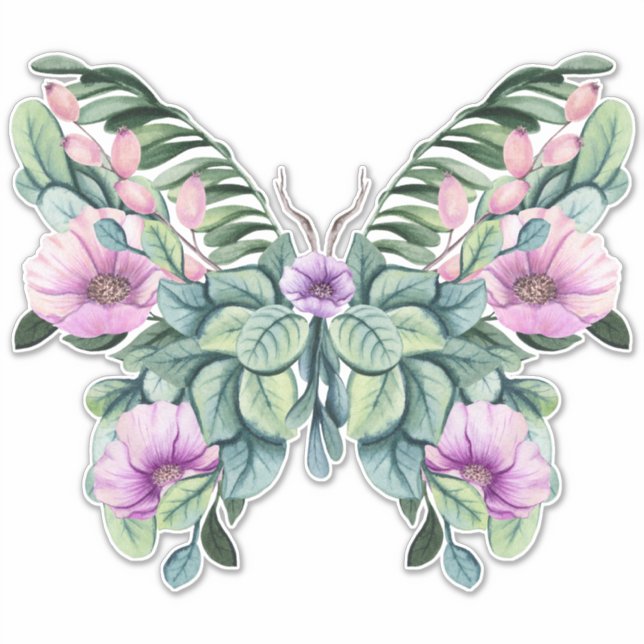 Pegatina Mariposa de diseño floral rústico (Anverso)