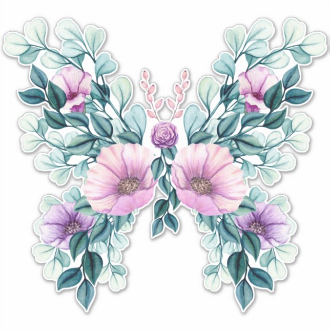 Pegatina Mariposa de diseño floral rústico (Anverso)
