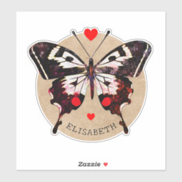 Pegatina Mariposa de Grunge Cute Vintage Y Corazones Añadir