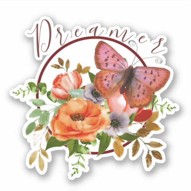 Pegatina Mariposa floral personalizada (Anverso)