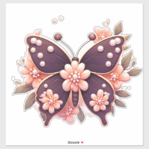 Pegatina Mariposa floral rosa decorativa