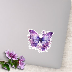 Pegatina Mariposa morada con flores