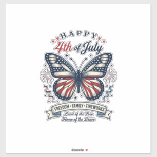 Pegatina Mariposa Patriótica Feliz 4 de Julio Diseño de Cam