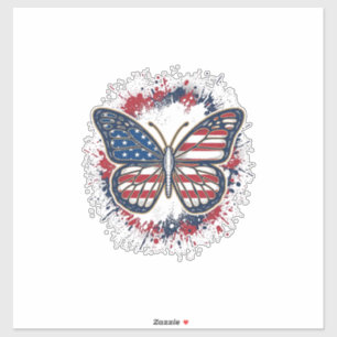 Pegatina Mariposa Patriótica Grabado Vintage Vector Desig