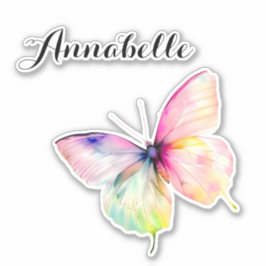 Pegatina Mariposa rosa delgada en colores arcoiris pasteles