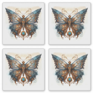 Pegatina Mariposa Steampunk Blue Gear mariposas