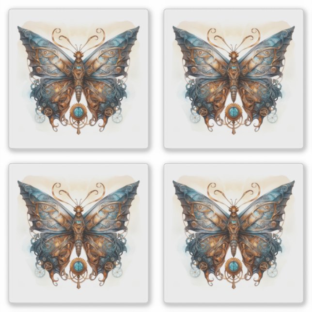 Pegatina Mariposa Steampunk Blue Gear mariposas (Anverso)