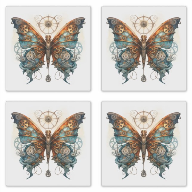 Pegatina Mariposa Steampunk Metalizado Mariposas Gear (Anverso)