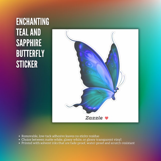 Pegatina Mariposa Verde azulada y de zafiro encantadora (Enchanting Teal and Sapphire Butterfly Sticker)