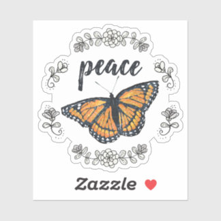 Pegatina Mariposa y flor Naranja de la Paz