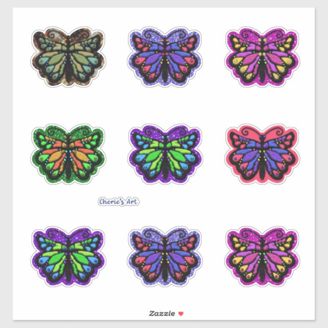 Pegatina Mariposas con aspecto de fieltro falso perlado y b (Hoja)
