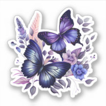 Mariposas moradas y florales azules