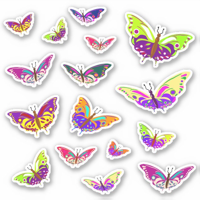 Pegatina Mariposas multicolores volando (Anverso)