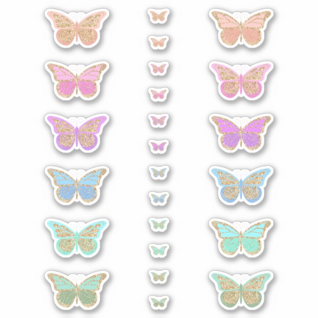 Pegatina Mariposas Purpurina Pastel coloridas (Anverso)