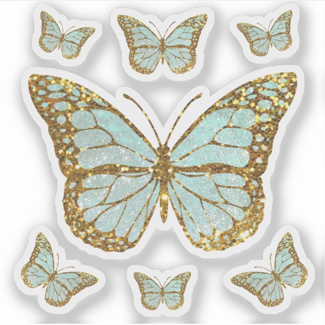Pegatina mariposas purpurinas de imitación azul pastel (Anverso)