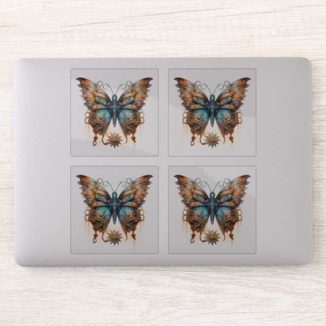 Pegatina Mariposas Steampunk Blue Bronze Gear (Ordenador)