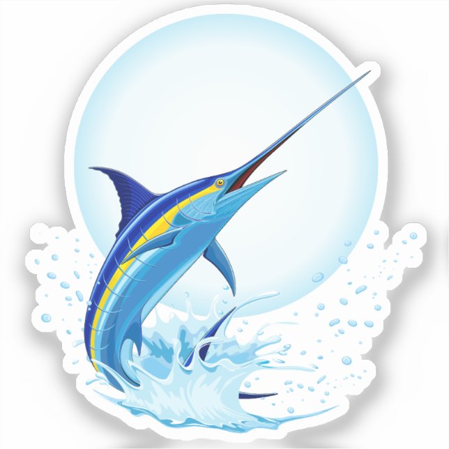 Pegatina Marlín Azul Saltando fuera del Océano (Anverso)