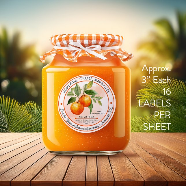 Pegatina Marmalade Naranja Casero Con Tapón 3 En 16 | Bande (Tangy Homemade Orange Marmalade Canning Vinyl Waterproof 3" Kiss Cut Stickers | Labels - 16 | Sheet)