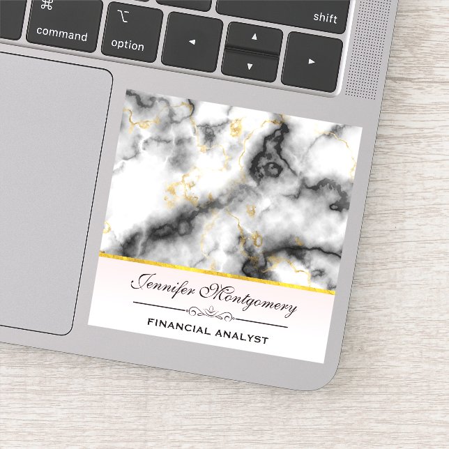 Pegatina Mármol gris humeante moderno con cinta de oro (Detalle)