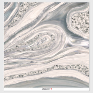 Pegatina Mármol líquido gris y cristal - perlas y plata