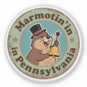 Pegatina Marmotin 'en Pensilvania_ Arte Retro de Marmota