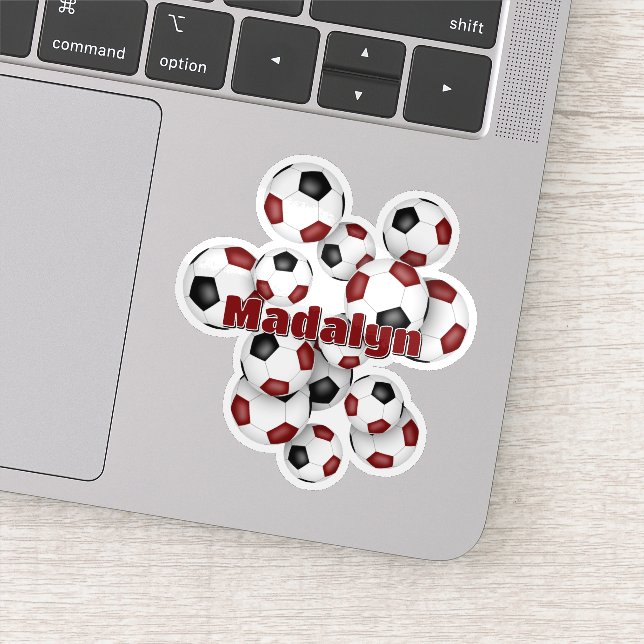 Pegatina maroon black soccer balls sticker w athlete name (Detalle)
