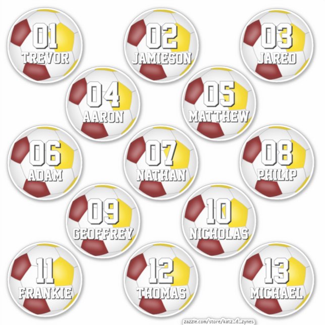 Pegatina maroon gold team colors stickers 13 soccer players (Anverso)