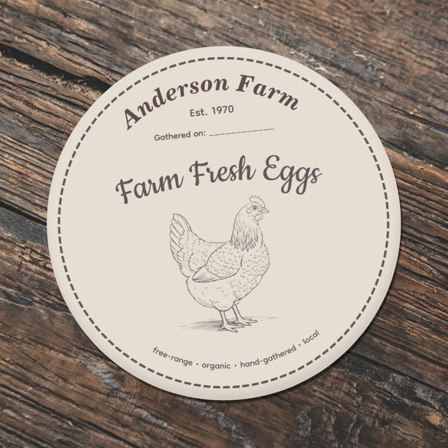 Pegatina marrón con etiqueta de huevos frescos de  (Farm Fresh Eggs Label Brown Sticker)