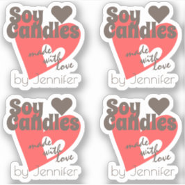 Pegatina Marrón de corazón rojo bonito hecho con velas de s