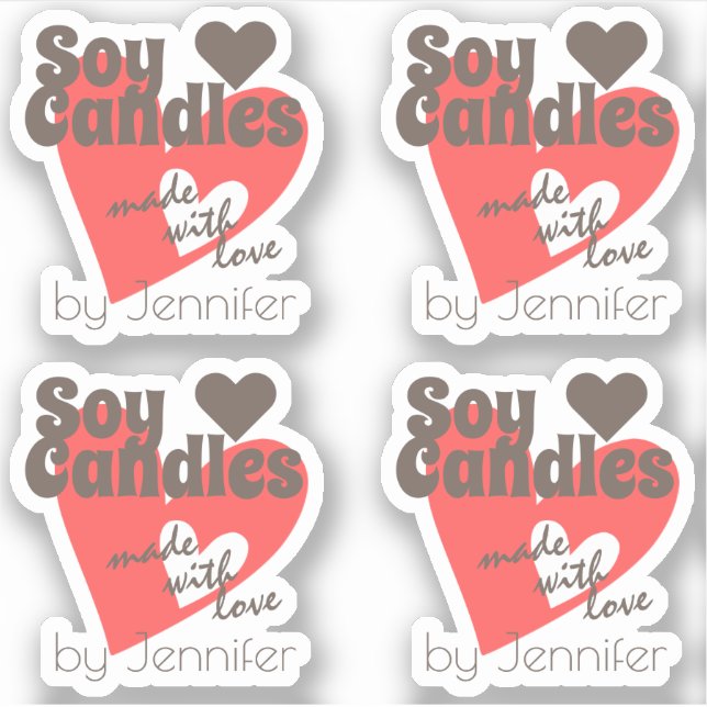 Pegatina Marrón de corazón rojo bonito hecho con velas de s (Anverso)