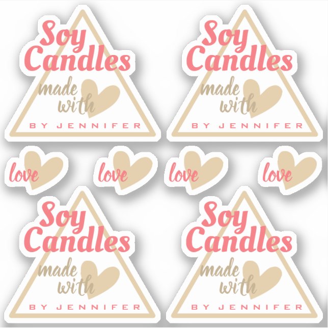 Pegatina Marrón rojo bonito hecho con velas de soja del cor (Anverso)