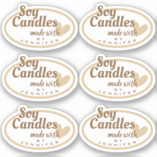Pegatina Marrón y blanco hecho con amor Candles beige del c