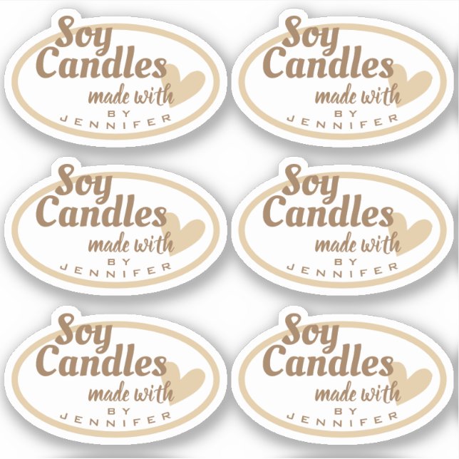 Pegatina Marrón y blanco hecho con amor Candles beige del c (Anverso)