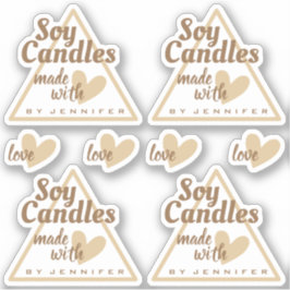 Pegatina Marrones y Blancas Velas Beige de Corazón Hechas c