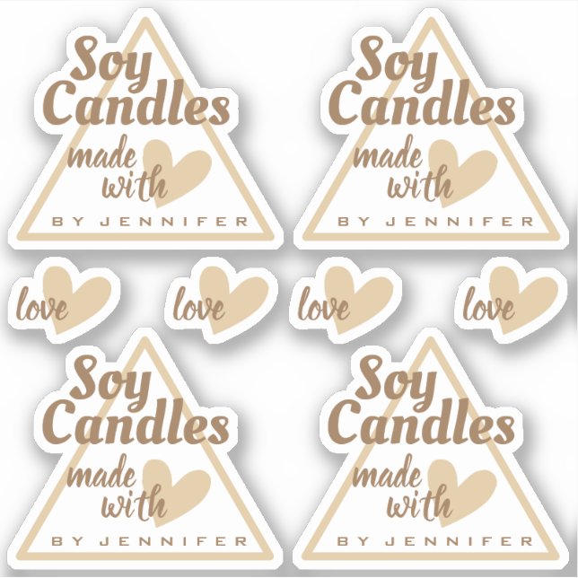 Pegatina Marrones y Blancas Velas Beige de Corazón Hechas c (Anverso)